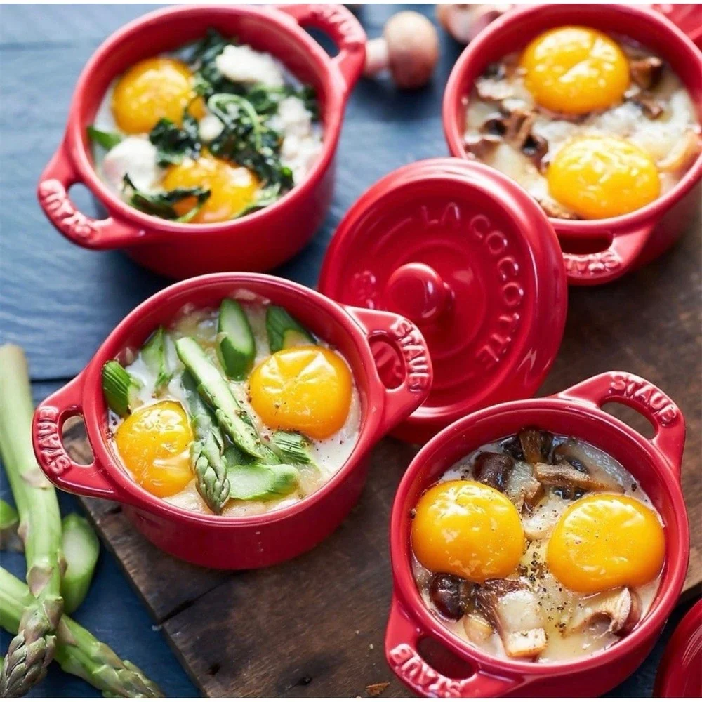 STAUB Ramekin Red Ceramic Casserole‎ Mini Dish w/Lid La Cocotte Kitchen Cookware